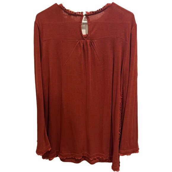 Women's Suzanne Betro Rust Pom Pom Trim Eyelet Lace Tunic Top Sz Large - Picture 5 of 7